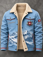 Veste Homme Doublée Polaire Avec Imprimé Graphique Montagne Alpine