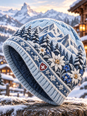 Bonnet graphique commémoratif avec motif de montagne alpine aux sommets enneigés