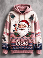 Sweat à capuche décontracté imprimé patchwork français de Noël pour femmes