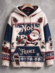 Sweat à capuche décontracté imprimé patchwork de Noël français pour femmes