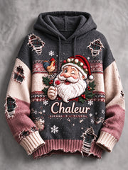 Sweat à capuche décontracté et à la mode imprimé patchwork de Noël français pour femmes