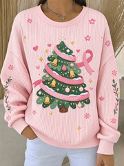 Sweatshirt Col Rond Côtelé Cancer Du Sein Femme