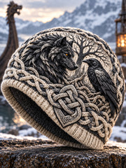 Bonnet tricoté chaud pour l’automne et l’hiver, style viking vintage