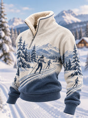 Pull décontracté en peluche à fermeture éclair pour les passionnées de ski, prêt pour la saison de ski