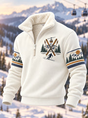 Pull décontracté en peluche à fermeture éclair pour hommes, idéal pour les passionnés de ski, prêt pour la saison de ski
