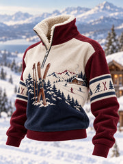 Pull décontracté en peluche à fermeture éclair pour les passionnées de ski, prêt pour la saison de ski