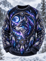 Sweat-shirt à manches longues et col ras du cou en flanelle pour homme, motif animalier nordique