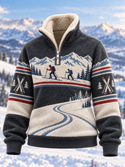 Pull décontracté en peluche à fermeture éclair pour les passionnées de ski, prêt pour la saison de ski
