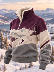 Pull décontracté en peluche à fermeture éclair pour les passionnées de ski, prêt pour la saison de ski