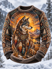 Sweat-shirt à manches longues et col ras du cou en flanelle pour homme, motif animalier nordique