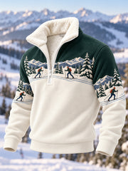 Pull décontracté en peluche à fermeture éclair pour hommes, idéal pour les passionnés de ski, prêt pour la saison de ski