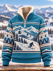 Pull décontracté en peluche à fermeture éclair pour les passionnées de ski, prêt pour la saison de ski