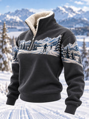 Pull décontracté en peluche à fermeture éclair pour les passionnées de ski, prêt pour la saison de ski