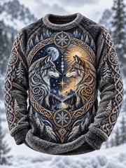 Sweat-shirt à manches longues et col ras du cou en flanelle pour homme, motif animalier nordique