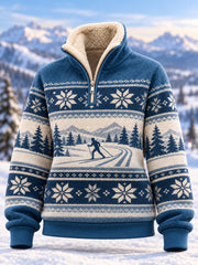 Pull décontracté en peluche à fermeture éclair pour les passionnées de ski, prêt pour la saison de ski