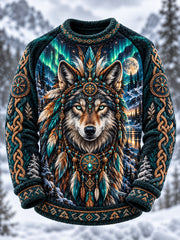 Sweat-shirt Homme Nordique Animal Imprimé Flanelle Ras Du Cou À Manches Longues
