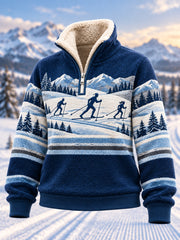 Pull décontracté en peluche à fermeture éclair pour les passionnées de ski, prêt pour la saison de ski