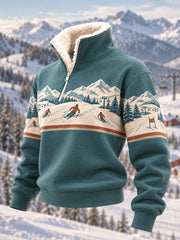 Pull décontracté en peluche à fermeture éclair pour les passionnées de ski, prêt pour la saison de ski