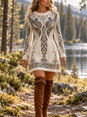 Robe pull à manches longues motif viking pour femme