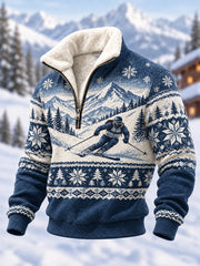 Pull décontracté en peluche à fermeture éclair pour amateurs de ski, prêt pour la saison hivernale.
