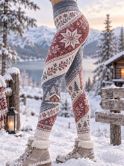 Leggings imprimés à motif de cabane de forêt d'hiver pour femmes