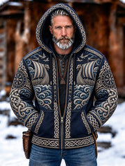 Les hommes Vintage noeud celtique inspiré Viking Longship Imprimer Zip-Up Hoodie