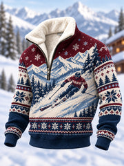 Pull décontracté en peluche à fermeture éclair pour amateurs de ski, prêt pour la saison hivernale.