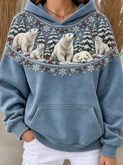 Sweat à capuche confortable imprimé motif ours polaire hiver pour femme