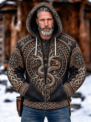 Vintage Viking noeud celtique inspiré motif imprimé Zip-Up Hoodie hommes