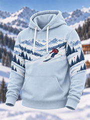 Sweat à capuche décontracté oversize à épaules tombantes avec poches, pour les passionnés de ski masculins, prêt pour la saison.