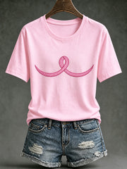 T-shirt décontracté à manches courtes pour femme, motif ruban de la solidarité rose
