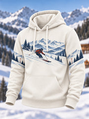 Sweat à capuche décontracté oversize à épaules tombantes avec poches, pour les passionnés de ski masculins, prêt pour la saison.