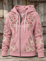 Sweat à capuche décontracté zippé pour femme, motif rose et ruban de la solidarité rose
