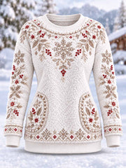 Sweat-shirt femme nordique hiver imprimé flocon de neige
