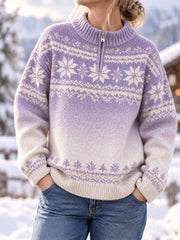 Pull d'hiver imprimé flocon de neige pour femme
