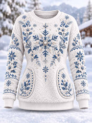 Sweat-shirt nordique à imprimé flocons de neige pour femme