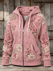 Sweat à capuche décontracté zippé pour femme, motif rose et ruban de la solidarité rose