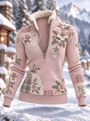 Sweat-shirt nordique à imprimé floral pour femme, collection hiver