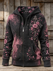 Sweat à Capuche Femme Gothique Croix Rose Ruban Roses Floral Rose Blanchi