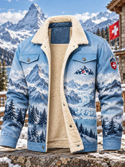 Veste polaire pour homme avec imprimé graphique commémoratif alpin