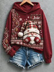 Sweat-shirt décontracté à capuche pour femme, imprimé de Noël français, rouge profond