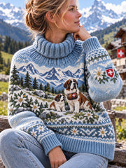 Pull en maille graphique commémoratif pour femmes, style alpin