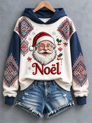 Sweat-shirt à capuche décontracté pour femme, imprimé ethnique Père Noël français