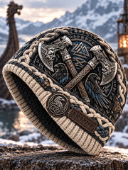 Bonnet tricoté chaud pour l’automne et l’hiver, style viking vintage