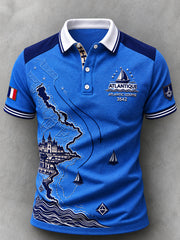 Polo de ville décontracté à imprimé patchwork Bretagne pour la course à la voile French Rum Route, modèle homme