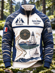 Sweat-shirt décontracté à col montant et fermeture éclair pour homme, motif Route du Rhum en Bretagne