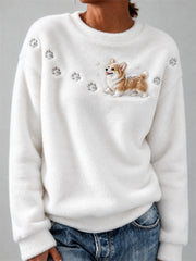 Sweat-shirt en flanelle confortable Corgi Dog in the Snow pour femme