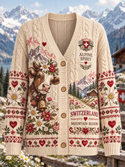 Cardigan en maille à imprimé sur le thème alpin Femme