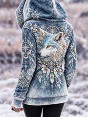 Sweat à capuche nordique à motifs d'animaux pour femme