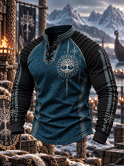 Haut viking à manches longues et col rond pour homme, imprimé